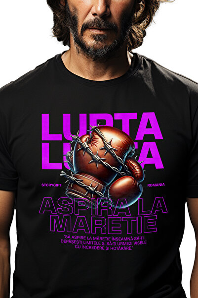 StoryGift Romania Tricou Barbati Lupta - Aspira La Maretie Cu Imprimeu Pe Fat...