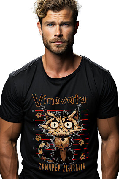 StoryGift Romania Tricou Barbati Pisica Vinovata Canapea Zgariata Animal Blan...