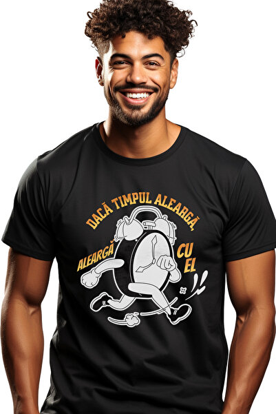 StoryGift Romania Tricou Barbati Ceas Mecanic Alergand Text Daca Timpul Alear...