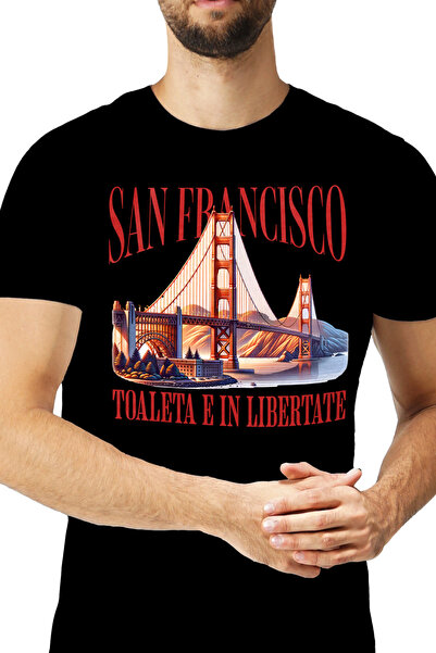 StoryGift Romania Tricou Barbati Pod Rosu Text San Francisco Oras Mesaj Haios...