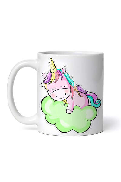 OEM Cană albă personalizată, Unicorn dormind pe norul verde, INOVATIX®. 330ml