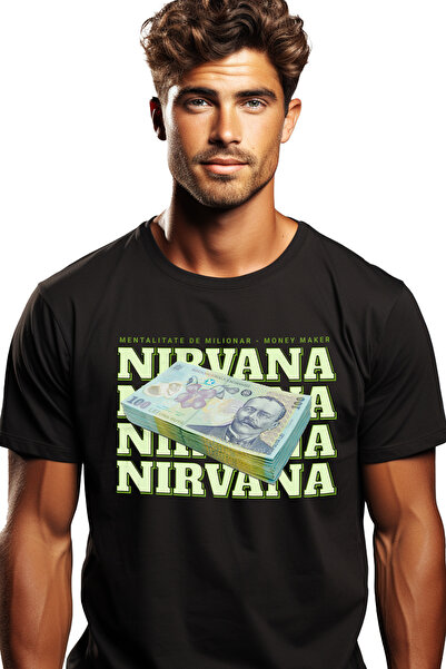 StoryGift Romania Tricou Barbati Nirvana - 100 Lei Romanesti Cu Imprimeu Pe F...
