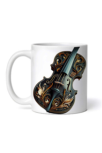 OEM Cană albă personalizată, vioară clasică pictată cu flori, INOVATIX®. 330ml