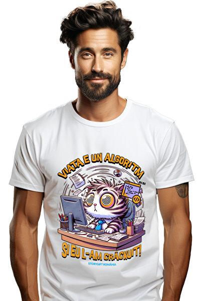 StoryGift Romania Tricou Barbati Pisica La Calculator Viata E Un Algoritm, Si...