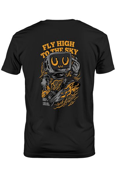 StoryGift Romania Men's T-shirt With Computer Monitor With Video Game Controller In Hand On Skateboard Stg