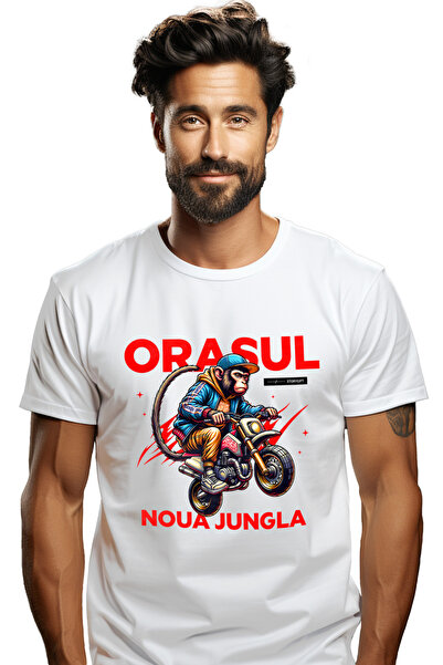 StoryGift Romania Tricou Barbati Orasul Noua Jungla, Maimuta Pe Bicicleta, Ha...