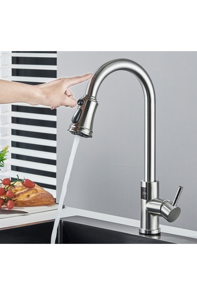 Blackswan Design Kitchen sink faucet, Blackswan, Type M326, nickel with LCD display, sensor and 3 modes, 44 cm