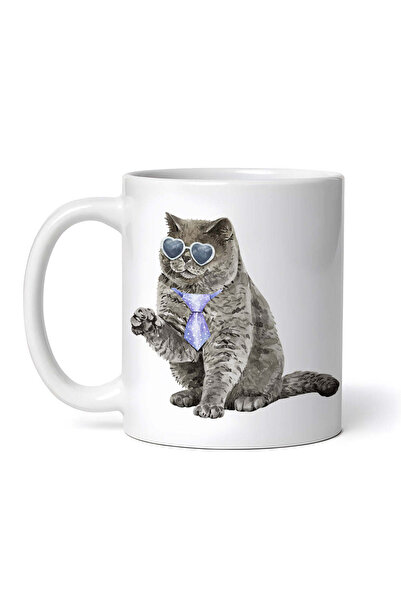 OEM Cană albă personalizată, Pisică cu cravată, INOVATIX®. 330ml