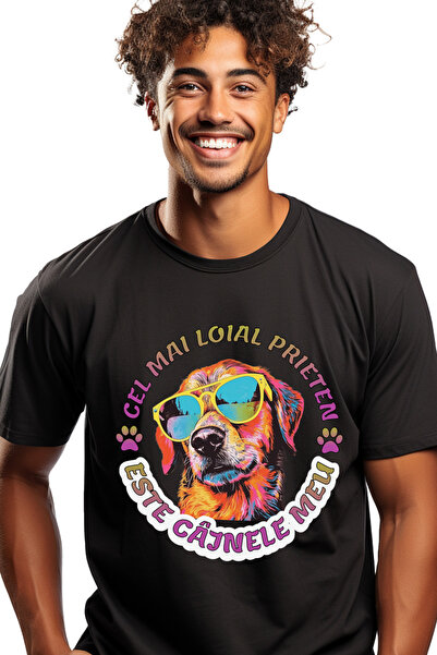 StoryGift Romania Tricou Barbati Cane Cu Ochelarii De Soare, Cel Mai Loial Pr...