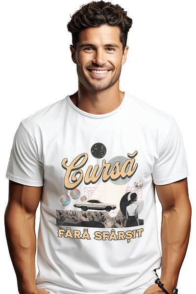 StoryGift Romania Tricou Barbati Cursa Fara Sfarsit Masina Viteza Adrenalina Abstract Cu Imprimeu Pe Fata, 1stg