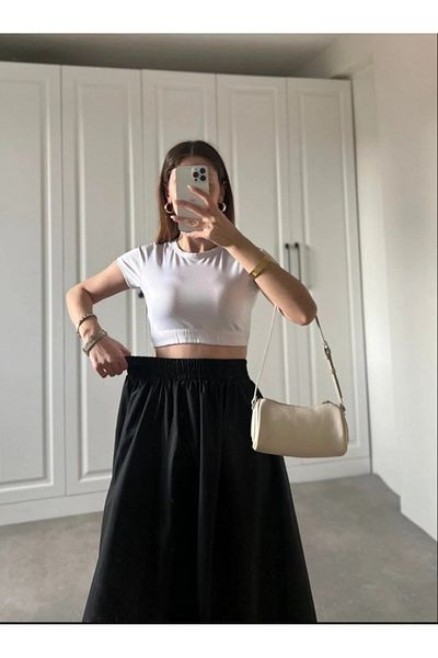 lumuteks Poplin Skirt with Elastic Waist and Pockets