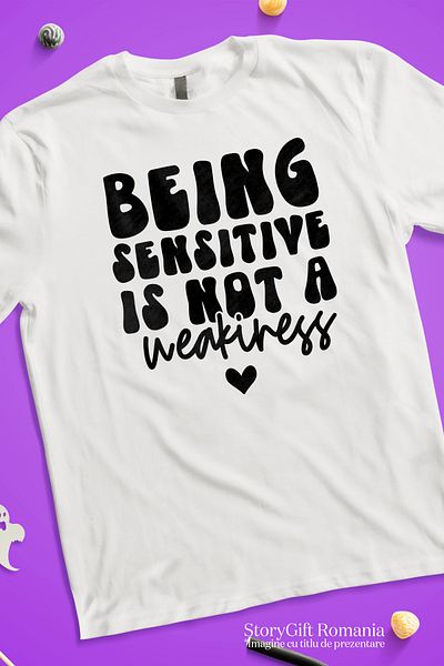 StoryGift Romania Men's T-Shirt With The Message "Being Sensitive Is Not A Weakness" - Heart With Print On The Left