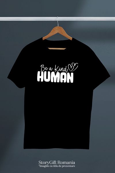 StoryGift Romania Men's T-shirt with hearts and the message that urges you to be a good man with print on the front STG