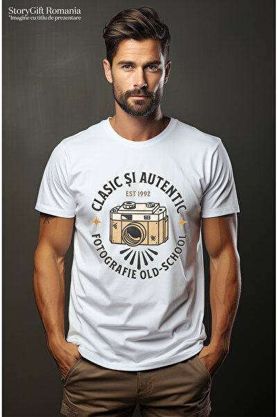 StoryGift Romania Tricou Barbati Clasic Si Autentic Fotografie Old School Vin...