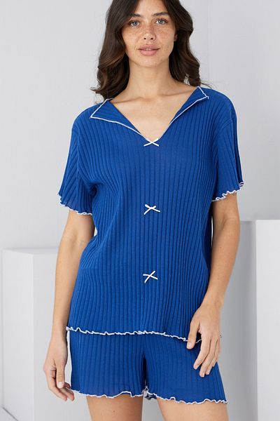 Siyah İnci Saks Seasonal Slim Bow Shorts Suit7880