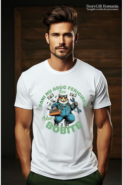 StoryGift Romania Tricou Barbati Banii Nu Aduc Fericire Dar Aduc Bobite Pentru Motan Pisica Cu Imprimeu Pe F Stg