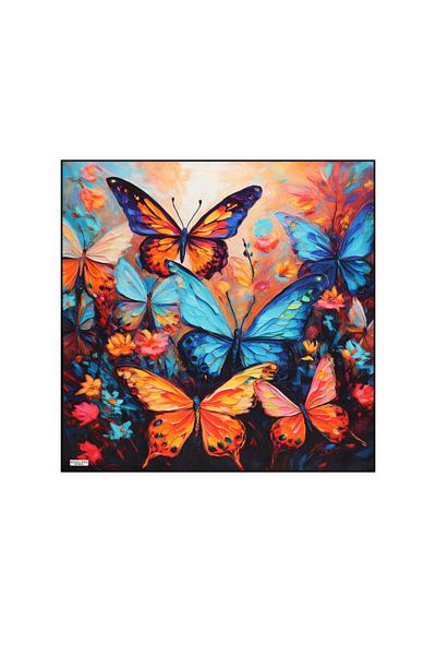 Bursa İpek Turquoise Butterfly Pattern Silk Handkerchief