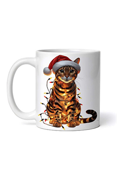 OEM Εξατομικευμένη λευκή κούπα, Γάτα των Χριστουγέννων Βεγγάλης, INOVATIX®. 3...