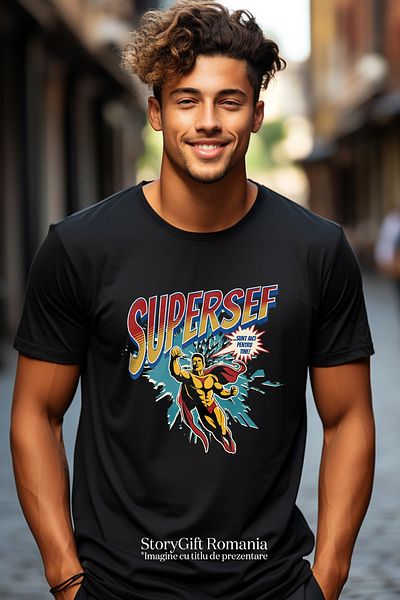 StoryGift Romania Men's T-Shirt Super Boss Super Hero, I'm Here For You With Print On The Front, 100% Cotton