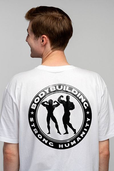StoryGift Romania Men's T-Shirt With 2 Bodybuilders And The Message "bodybuilding, Strong Humanity" - Bodybuilding, Ome Stg