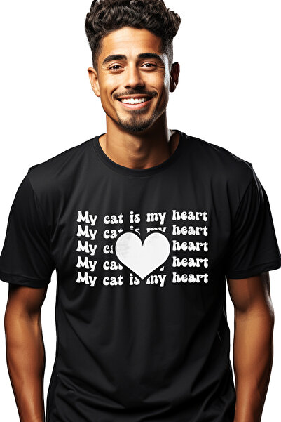 StoryGift Romania Tricou Barbati Cu O Inimioara Si Textul "my Cat Is My Heart...