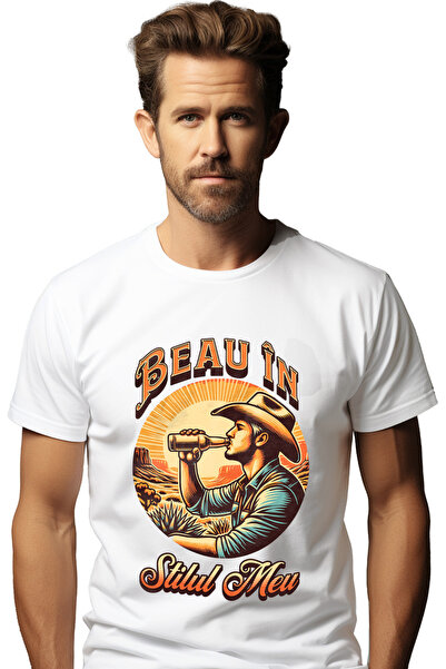 StoryGift Romania Tricou Barbati Beau În Stilul Meu Om Cowboy In Natura Bere ...