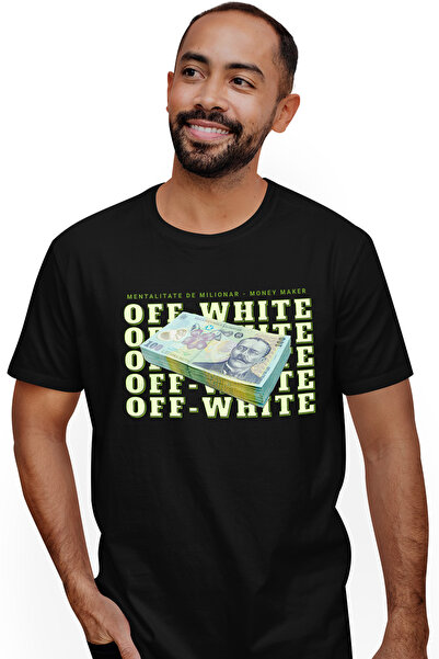 StoryGift Romania Tricou Barbati Off-white - 100 Lei Romanesti Cu Imprimeu Pe...