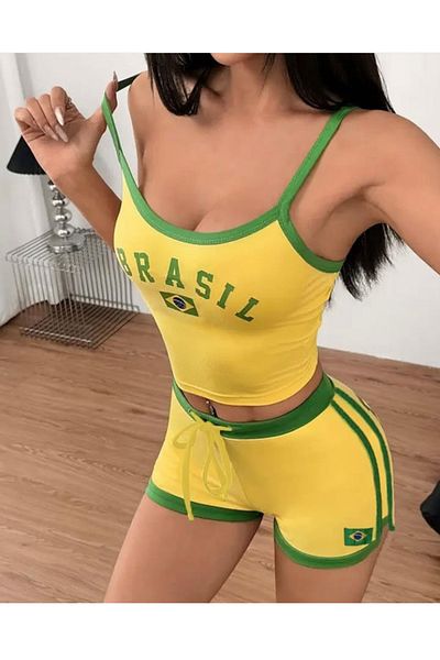 Köstebek Vintage Brasil Shorts T-Shirt Bottom Top Double Set