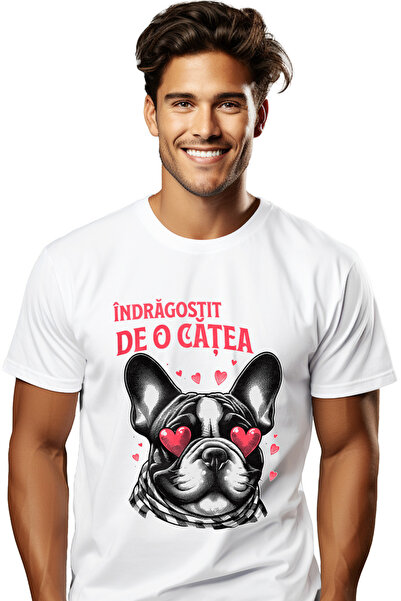 StoryGift Romania Tricou Barbati Cap De Caine Bull Dog Indragostit, Valentine...