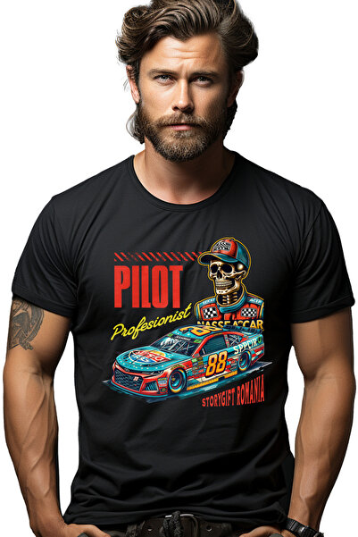 StoryGift Romania Tricou Barbati Pilot Profesionist Masina De Curse Schelete Cu Imprimeu Pe Fata, 100% Bumb Stg
