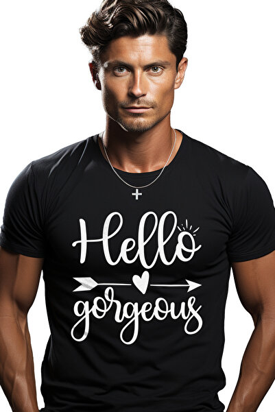 StoryGift Romania Tricou Barbati cu inimioara si textul "Hello, gorgeous" - b...