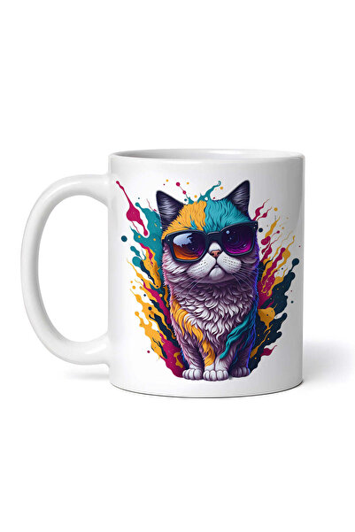 OEM Cană albă personalizată, Pisică cu ochelari de soare, INOVATIX®. 330ml