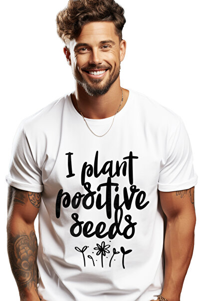 StoryGift Romania Tricou Barbati Cu Floricele Si Mesajul "i Plant Positive Se...
