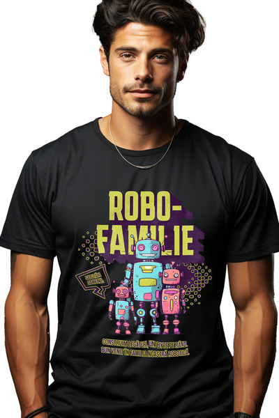 StoryGift Romania Tricou Barbati Robo Familie, Iubire Robot, Parinti, Copii C...