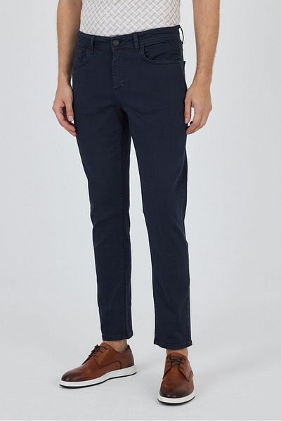 İmza Dark Navy Blue Cotton 5 Pocket Casual Slim Fit 5 Pocket Trousers 1003250318