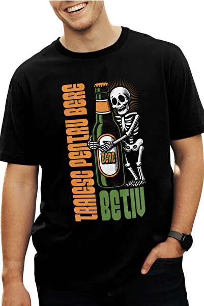 StoryGift Romania Tricou Barbati Schelete Si Sticla De Bere Text Haios Traies...