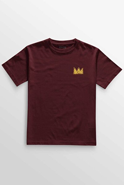 Kretas تي شيرت أحمر كلاريت للجنسين تي شيرت مطبوع من الأمام بتصميم تاج كينغ آر...
