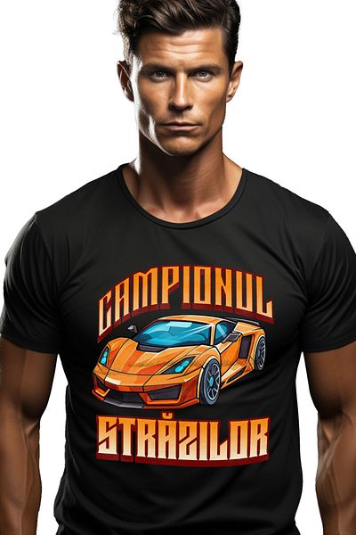 StoryGift Romania Men's T-Shirt Street Champion Orange Speed ​​Race Car With Front Print,