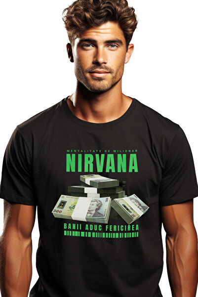 StoryGift Romania Tricou Barbati Nirvana - Banii Aduc Fericirea Cu Imprimeu P...