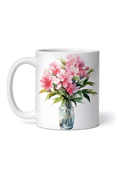 OEM Cană albă personalizată, Vază transparentă cu azalee, INOVATIX®. 330ml