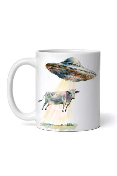 OEM Cană albă personalizată, Vacă răpită de extratereștri, INOVATIX®. 330ml