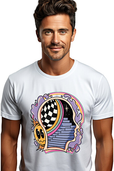 StoryGift Romania Tricou Barbati Cu Arta Abstracta, Cap, Scari, Spatiu, Stele...