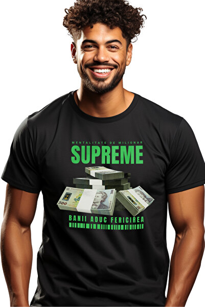 StoryGift Romania Tricou Barbati Supreme - Banii Aduc Fericirea Cu Imprimeu P...