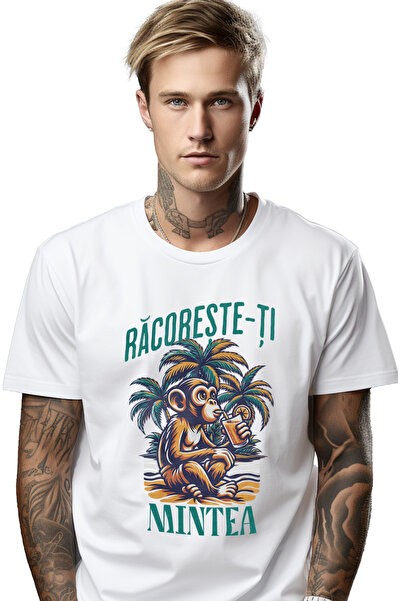 StoryGift Romania Tricou Barbati Racoreste-ti Mintea, Vibe-uri De Vara Maimuta Relaxare Cu Imprimeu Pe Fata, Stg