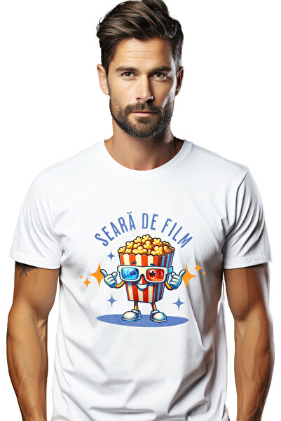 StoryGift Romania Tricou Barbati Seara De Film,popcord Cu Ochelari 3d Cu Impr...
