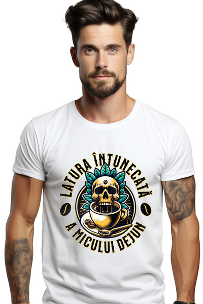 StoryGift Romania Tricou Barbati Latura Intunecata A Mic Dejunului Cafea Amar...