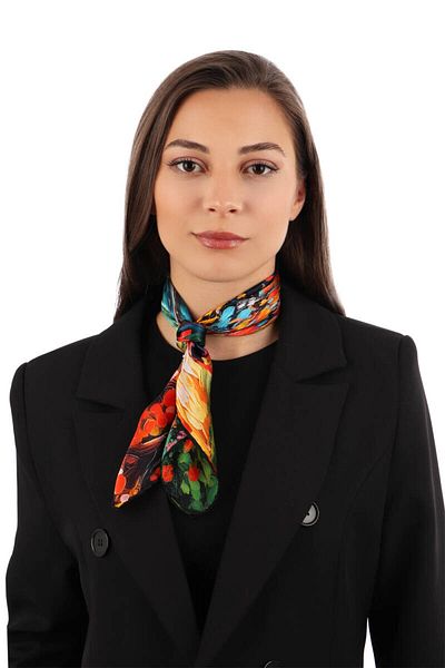Bursa İpek Orange Forest Pattern Silk Handkerchief