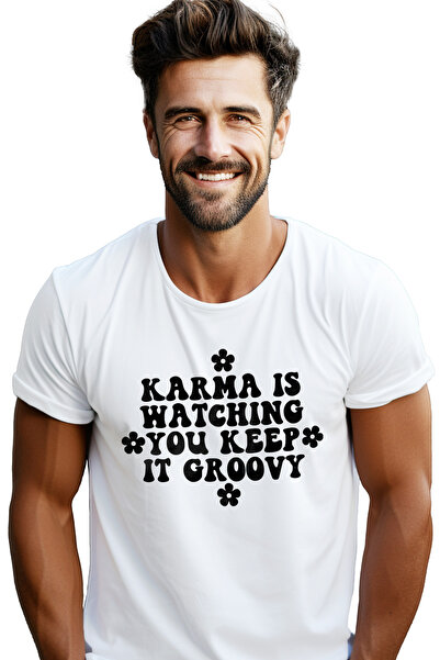 StoryGift Romania Tricou Barbati Cu Floricele Si Mesajul "karma Te Priveste. ...