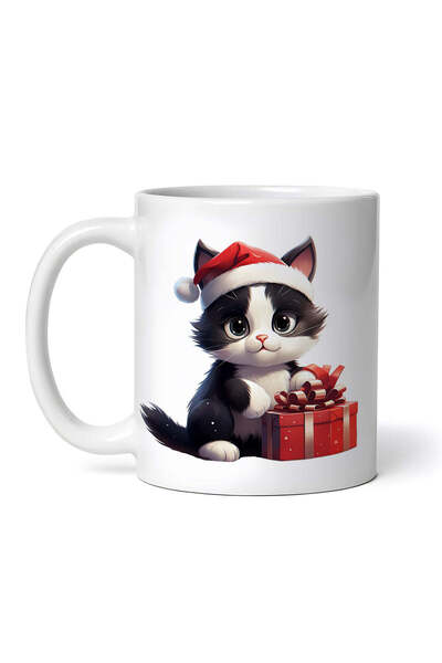 OEM Εξατομικευμένη λευκή κούπα, Γάτα με χριστουγεννιάτικο δώρο, INOVATIX®. 330ml