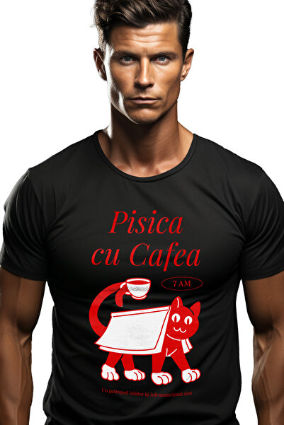 StoryGift Romania Tricou Barbati Pisica Cu Cafea. Simte Bucuria Pisicii Cafel...